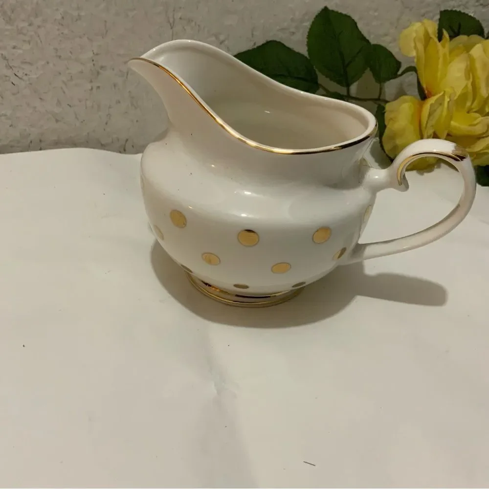 Grace s Teaware White with Large Gold Polka Dot creamer G15